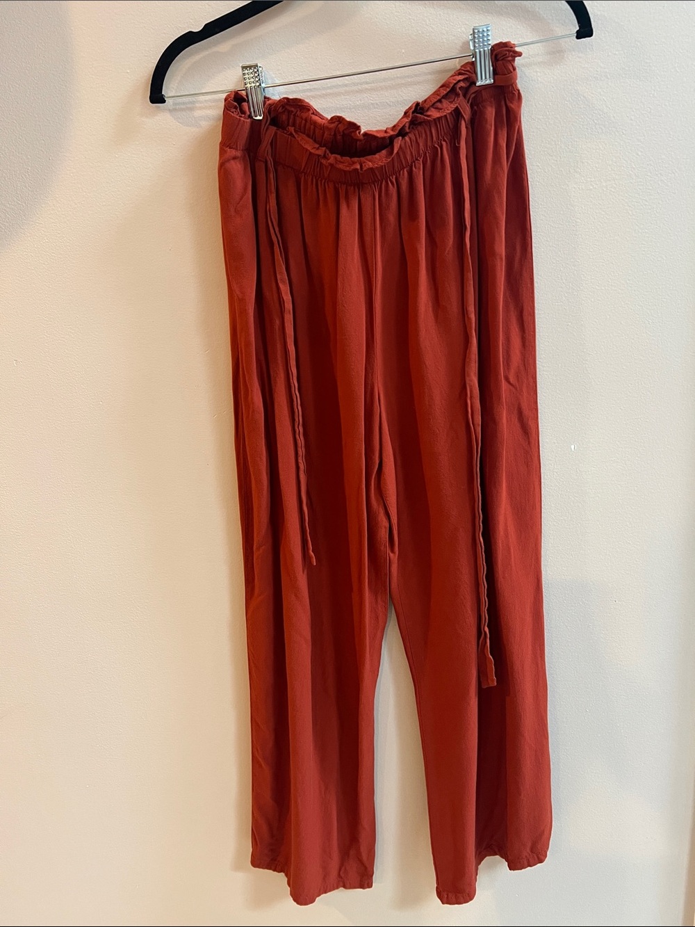 Women’s 💯 Polyester Drawstring Pants - Rust Size Small